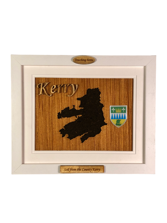 County Kerry wooden style plaque with the authentic soil of Kerry encased and displayed within