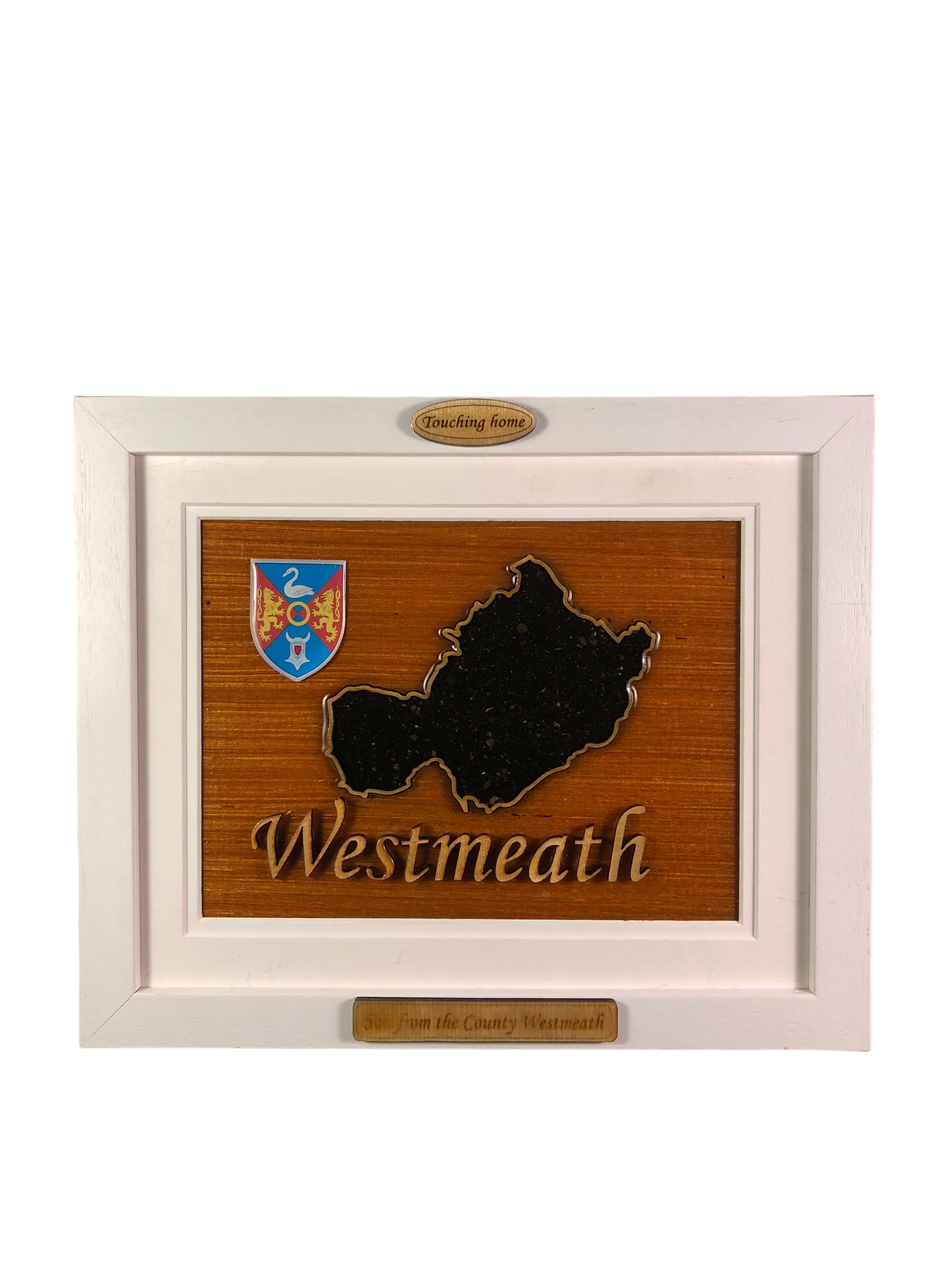 County Westmeath wooden raised border style plaque with authentic Westmeath soil encased and displayed within