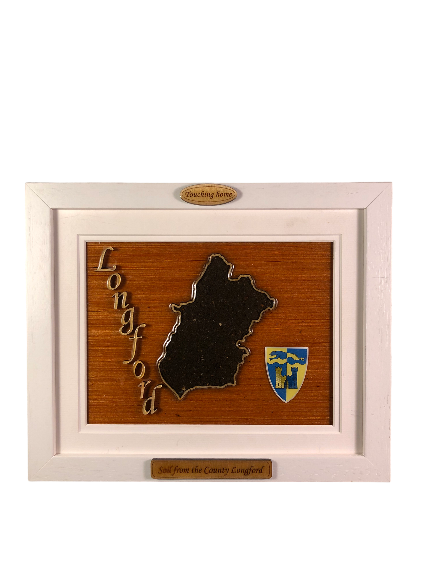 County Longford wooden raised border style plaque with authentic Longford soil encased and displayed within