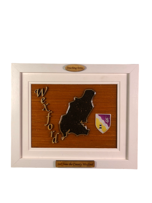 County Wexford wooden raised border style plaque with authentic Wexford soil encased and displayed within