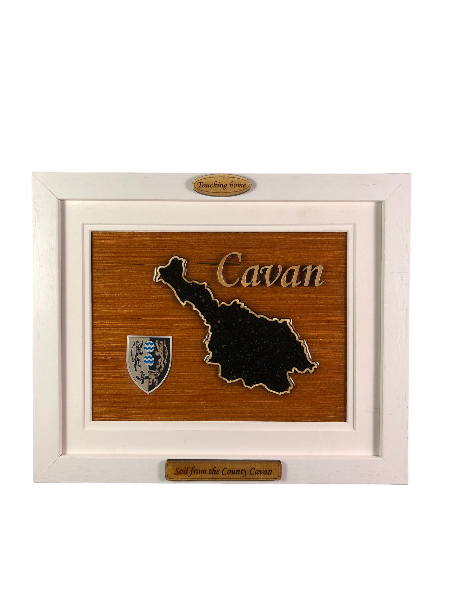 County Cavan wooden raised border style plaque with authentic Cavan soil encased and displayed within