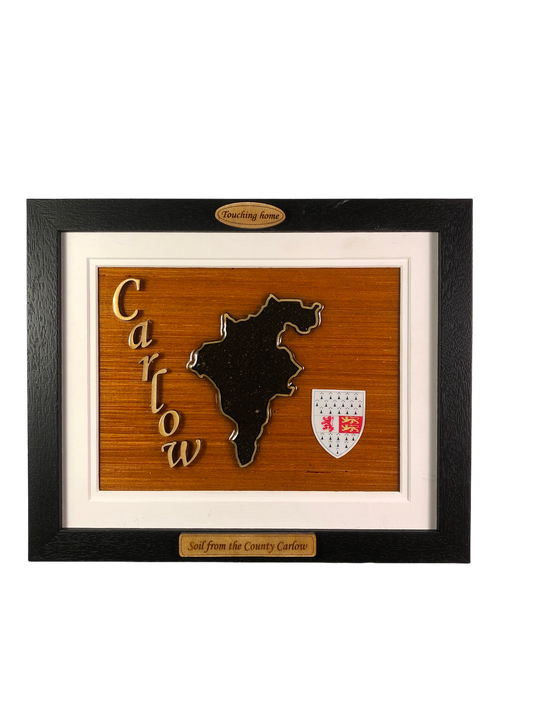 County Carlow wooden raised border style plaque with authentic Carlow soil encased and displayed within