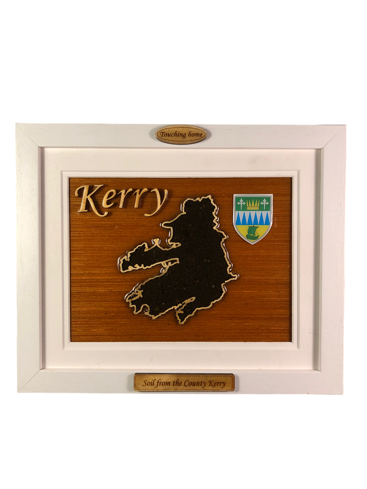 County Kerry wood raised border style plaque with authentic Kerry soil encased and displayed within