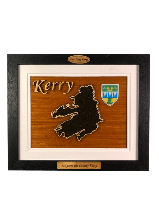 County Kerry wood raised border style plaque with authentic Kerry soil encased and displayed within