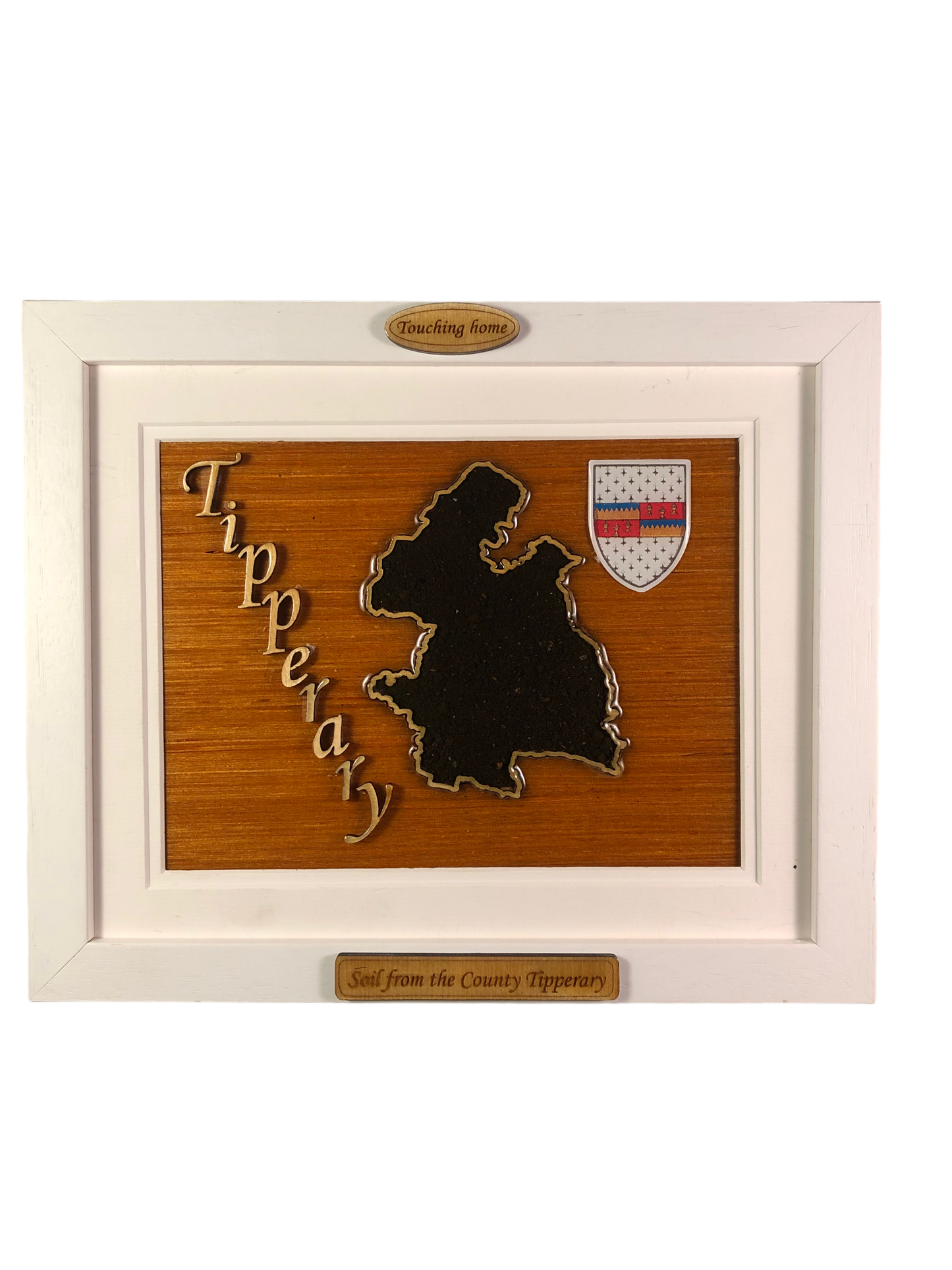 County Tipperary wooden raised border style plaque with authentic Tipperary soil encased and displayed within