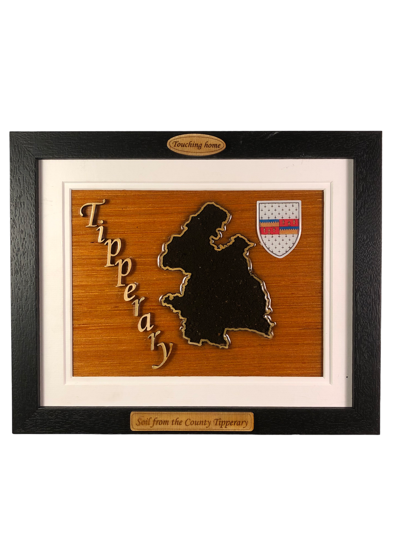 County Tipperary wooden raised border style plaque with authentic Tipperary soil encased and displayed within